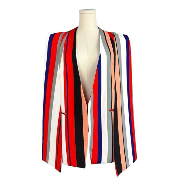 Lindsay Lohan x Lavish Alice Multistripe Print Collarless Cape Blazer Sz 22 Plus - Picture 2 of 12